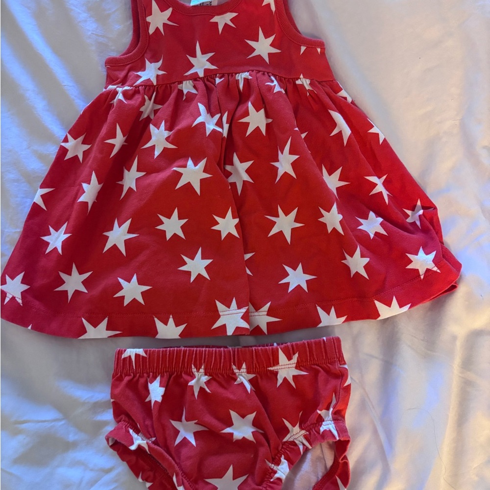 Hanna Andersson Red Star Diaper Cover Set Girls 6-12 Months Dress